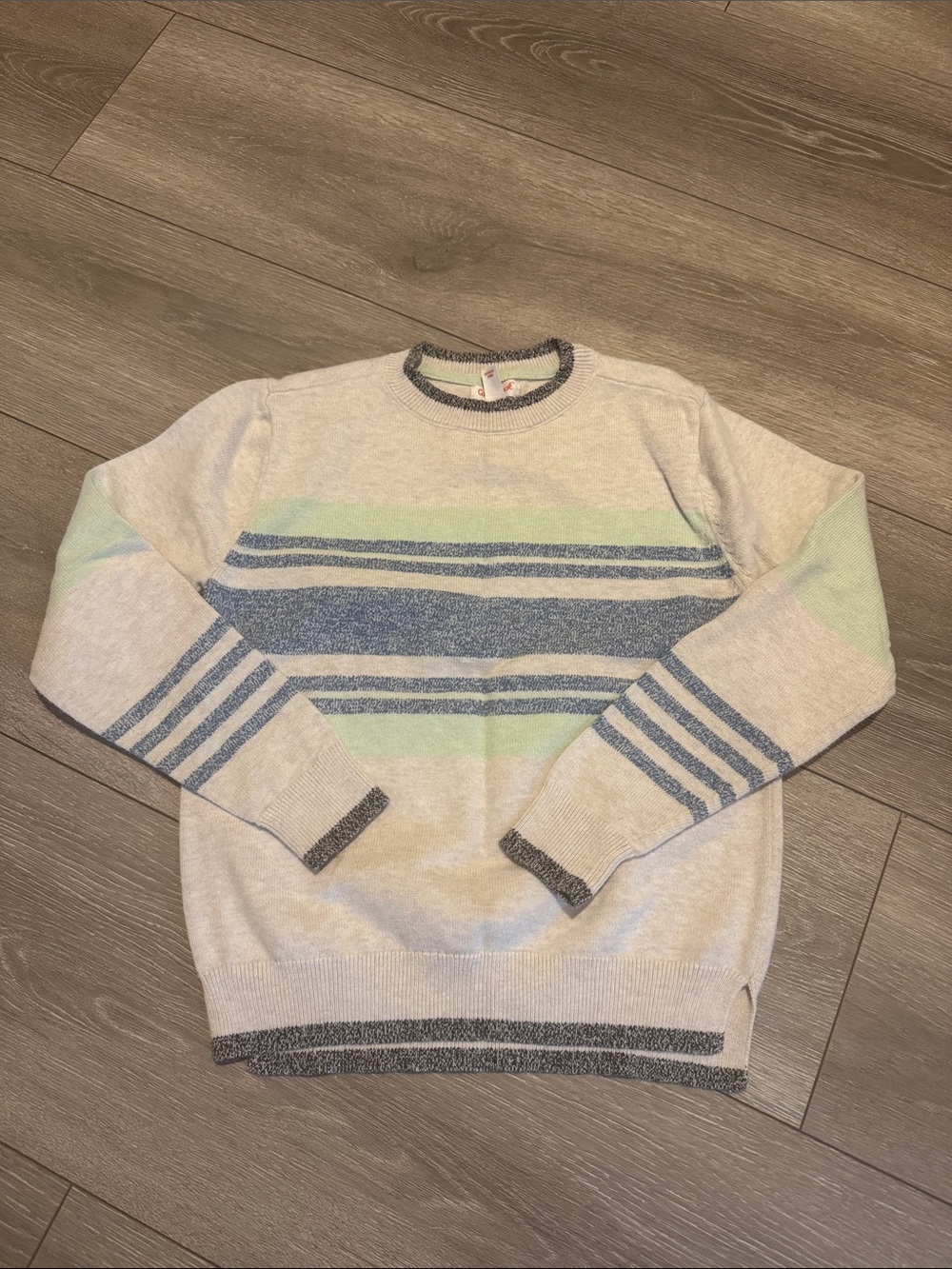 Cat & Jack Kids Crewneck Sweater - Light Gray with Blue & Mint Stripes